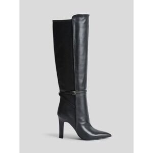 Reiss Women's Black Leather Knee High Stiletto Heel Boots Pointed Toe EU 35 US 5